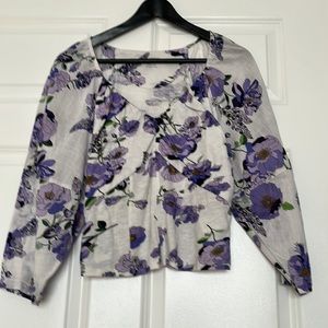 Anthropologie Purple Floral Crop Shirt, Size S
